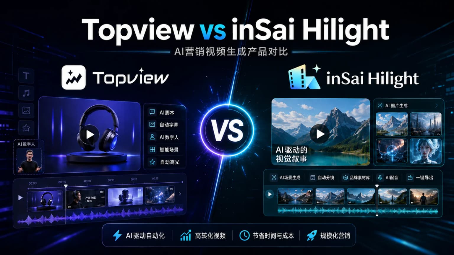 Topview vs Hilight 全面对比：AI 视频功能、UGC、价格与适用场景