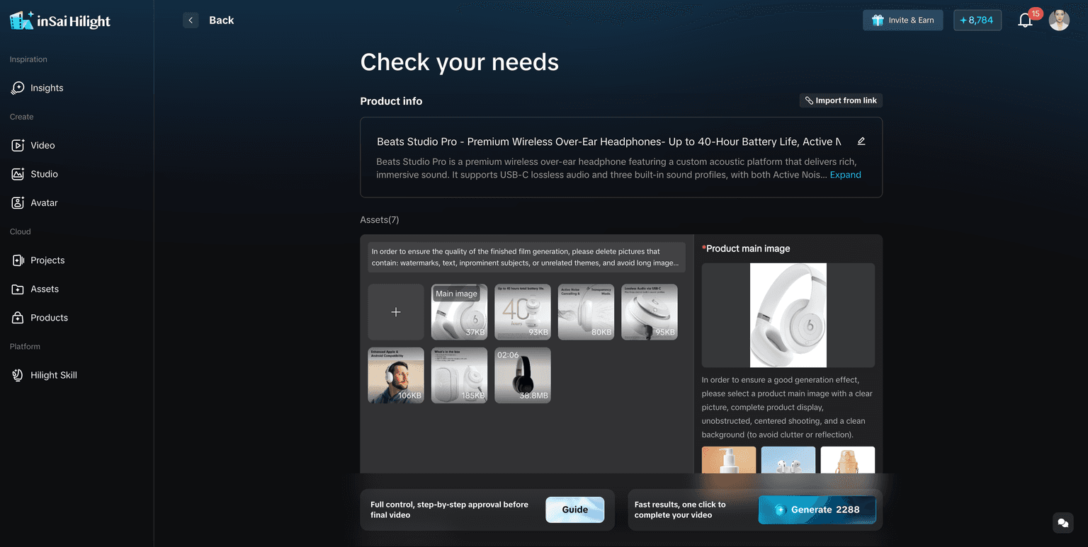 HiLight creative requirements interface in English