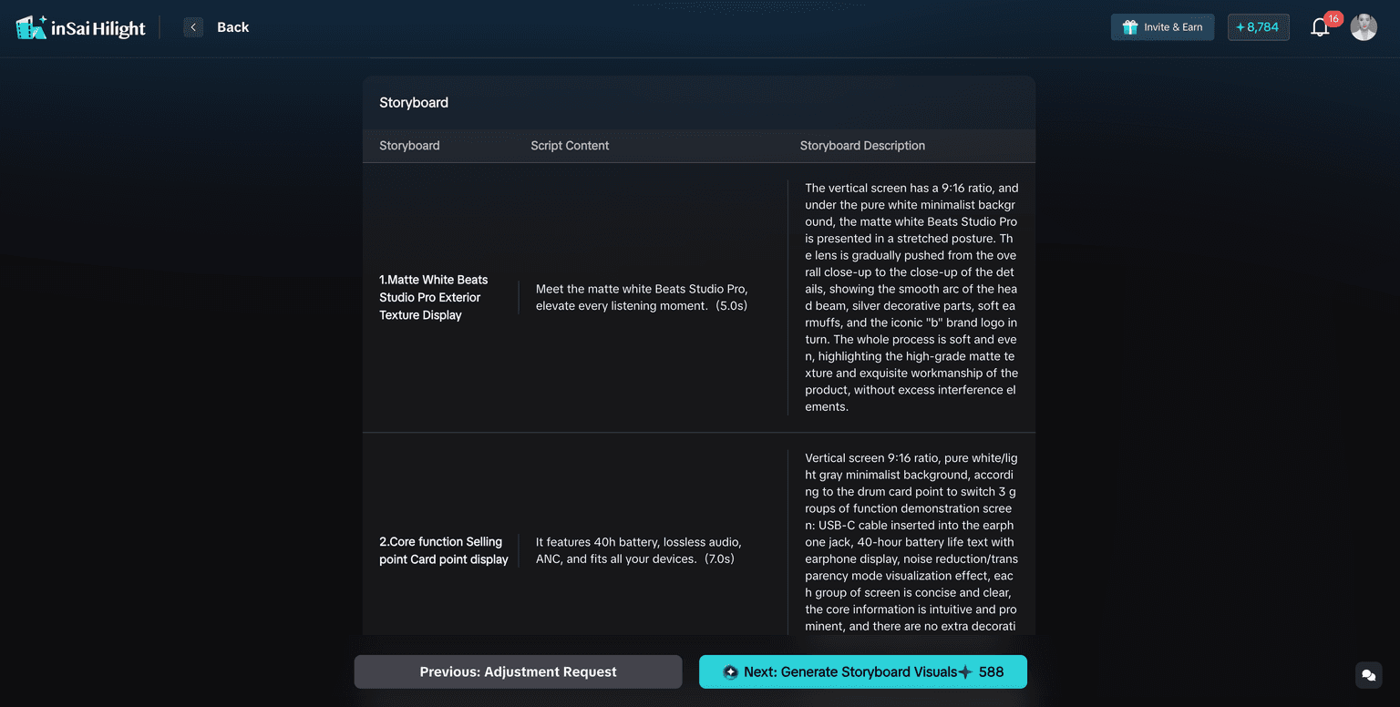 HiLight creative storyboard review in English